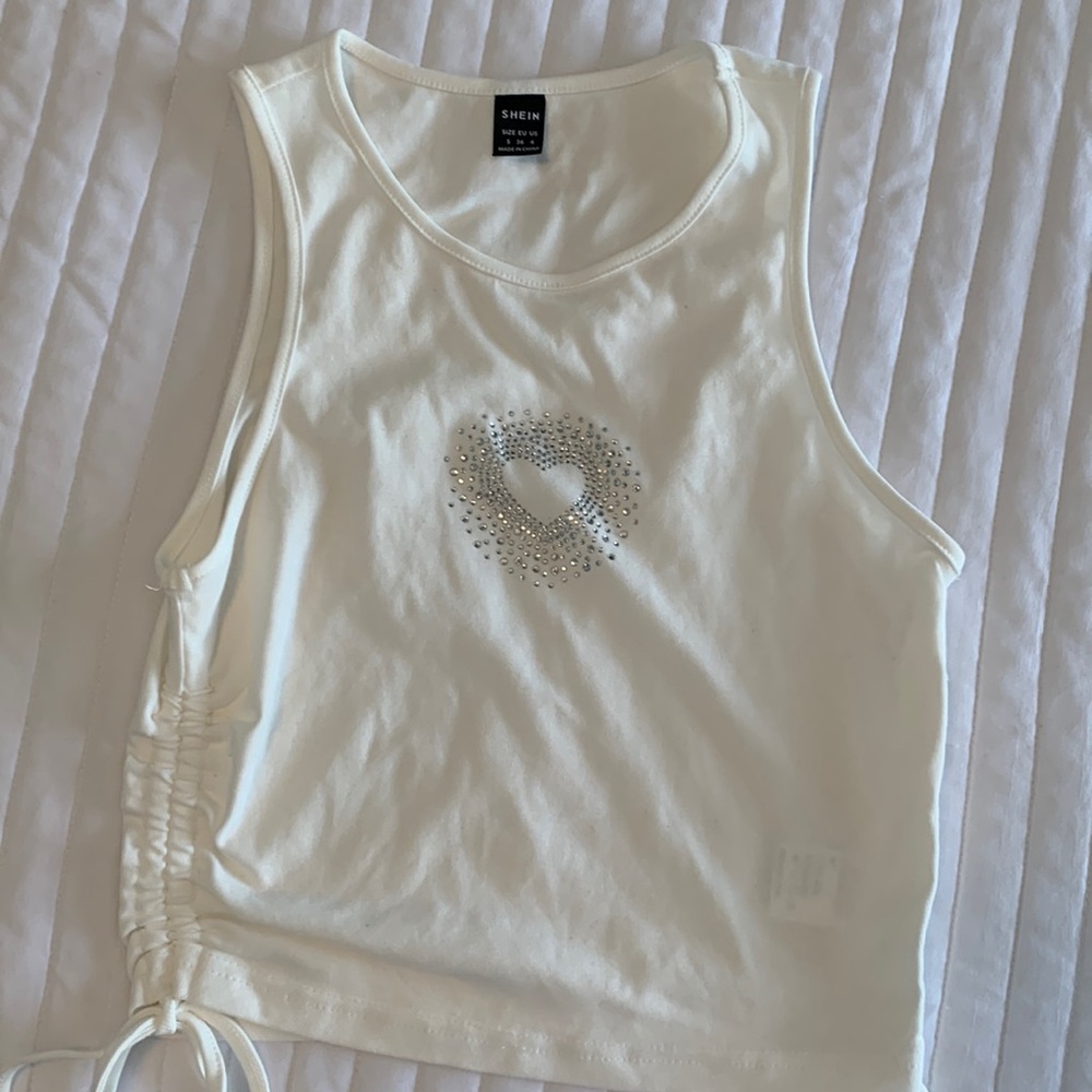 Shein white rhinestone crop top - Picture 1 of 7